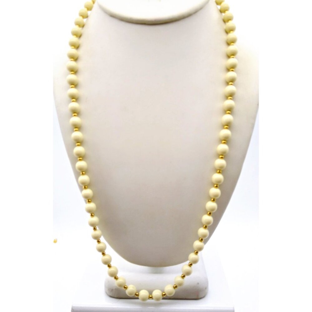 Monet Beige Beaded Necklace, Chic Lucite Beads with Gold Tone Spacers, Chic